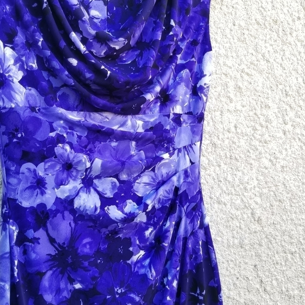 Lauren Ralph Lauren sleeveless blue purple floral cowl neck sheath dress size 4 - Picture 4 of 7